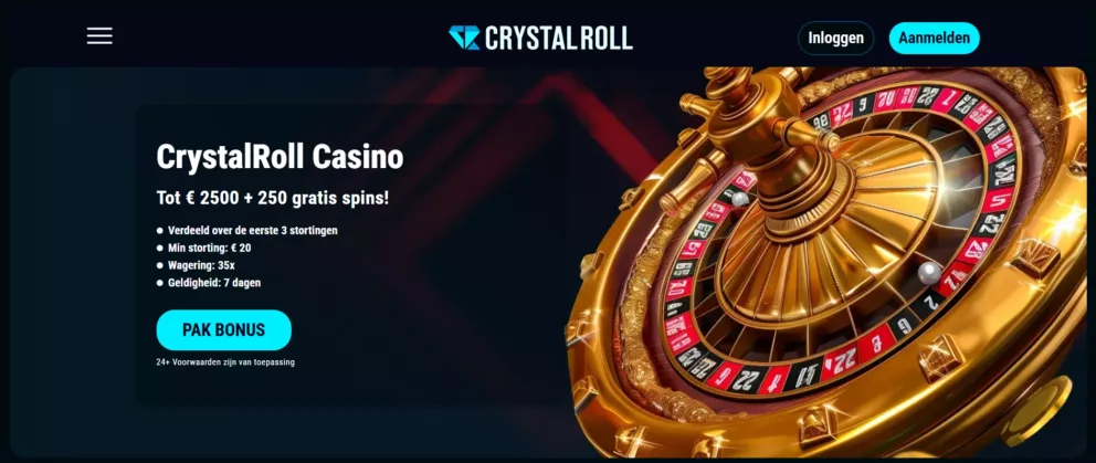 Crystal Roll casino – Pak tot €450 + 250 Gratis Spins welkomstbonus